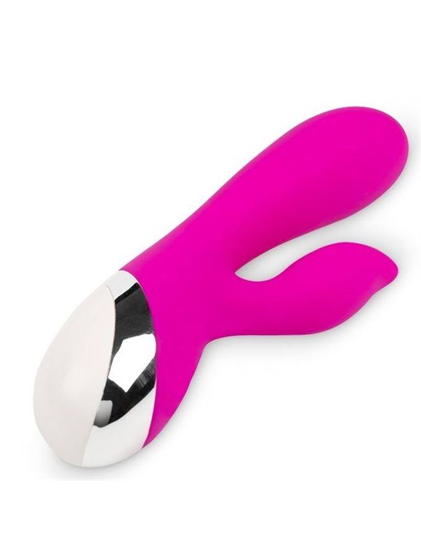 Ярко-розовый вибратор кролик из силикона (19 см)