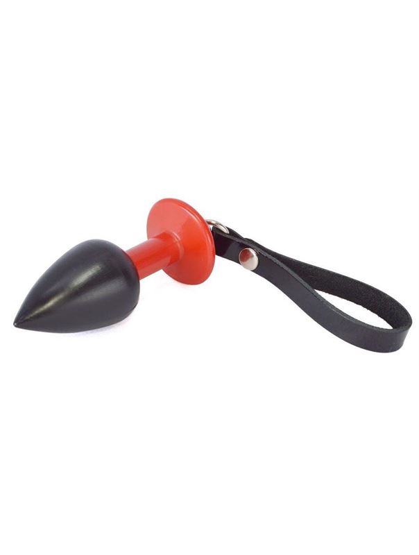 Черно-красная коническая анальная пробка с ремешком (7 см)
