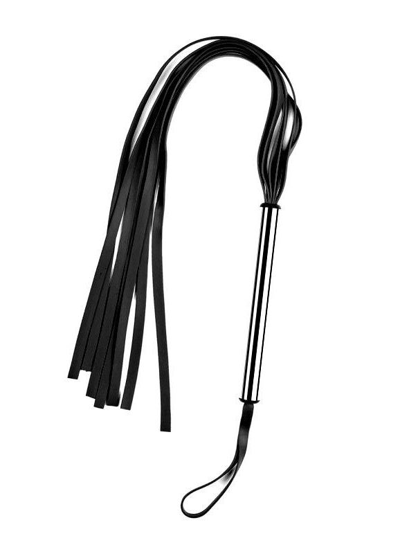 Чёрная плеть с металлической ручкой 