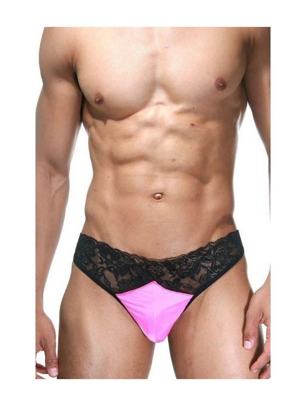Мужские черно-розовые трусы-танга