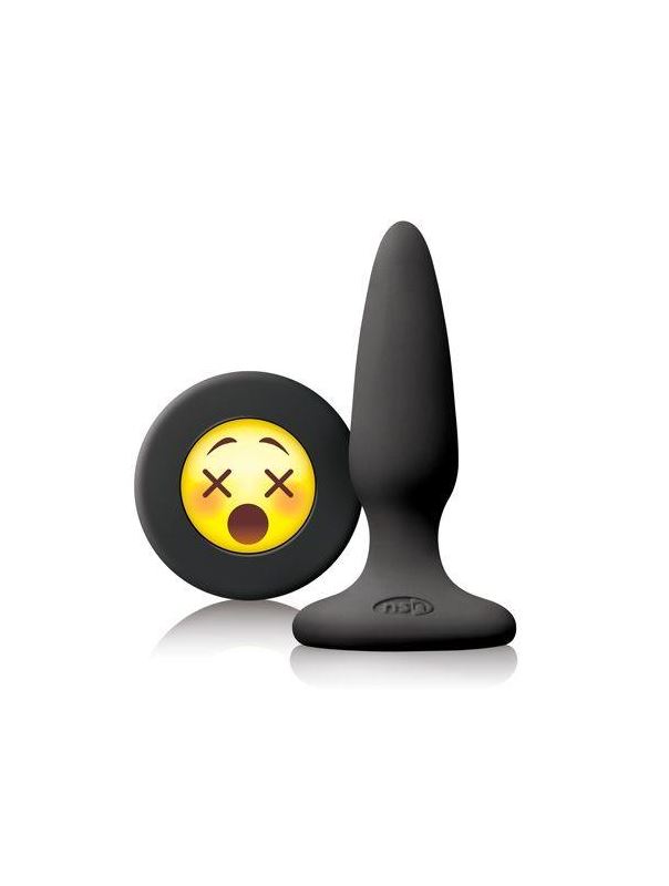 Черная силиконовая анальная пробка Emoji Face WTF (8,6 см)