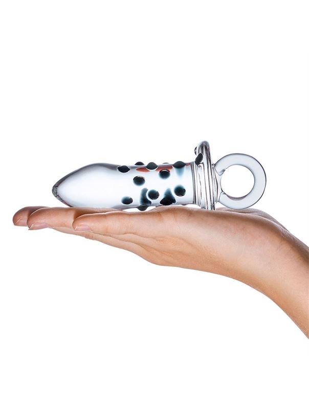 Анальная мини-пробка из стекла с черными пупырышками Pacifier
