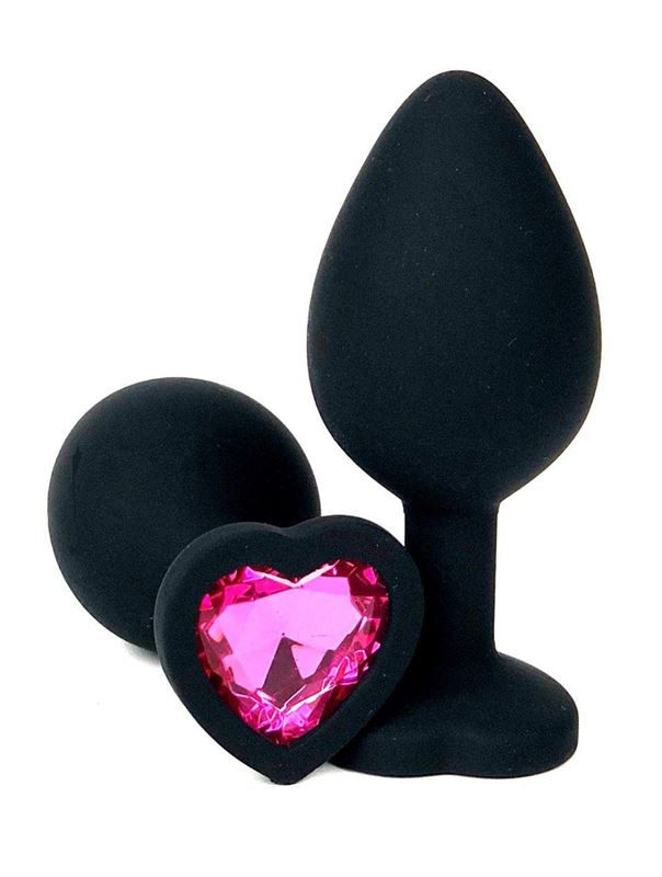Черная силиконовая пробка с розовым кристаллом-сердцем (10,5 см)