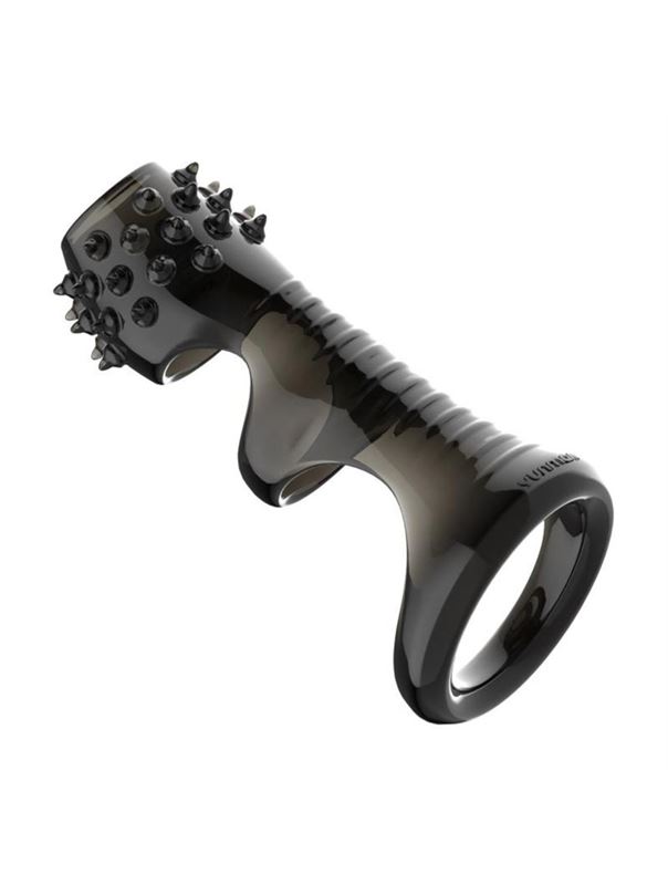 Черная рельефная насадка на пенис «Оки-Чпоки» с усиками