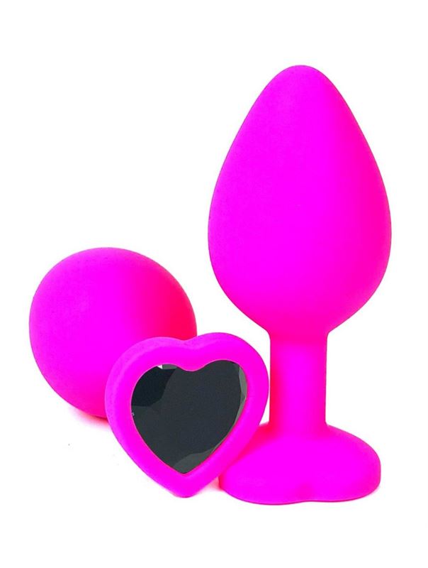 Розовая силиконовая пробка с черным кристаллом-сердцем (8 см)