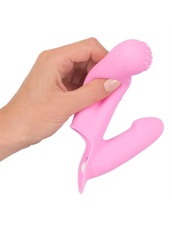 Нежно-розовая двойная вибронасадка на палец Vibrating Finger Extension (17 см)
