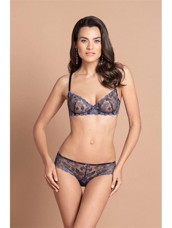 Бюстгальтер из эластичной микросетки с цветочной вышивкой