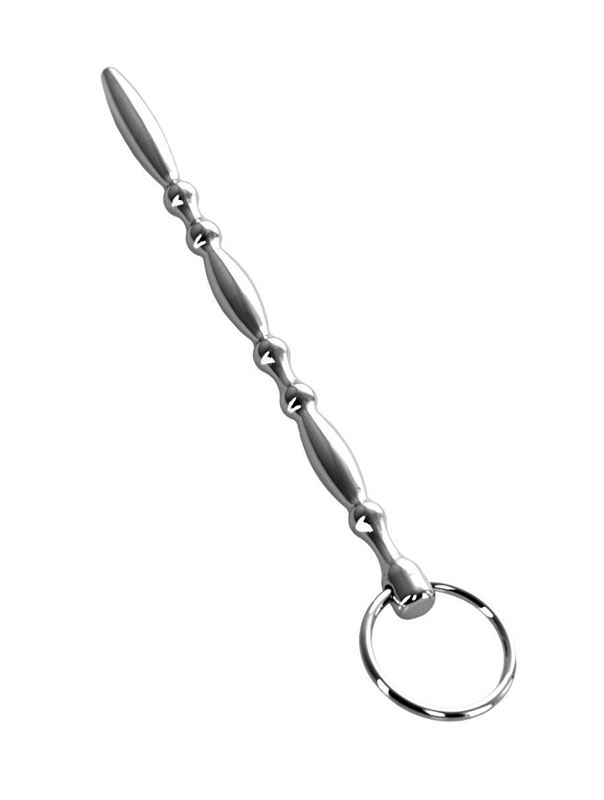 Серебристый фигурный уретральный плаг с кольцом в основании Metal (18 см)
