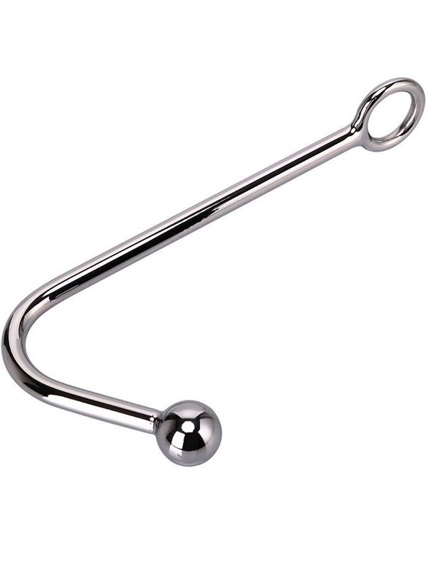 Серебристый анальный крюк с шариком на конце - 14 см.