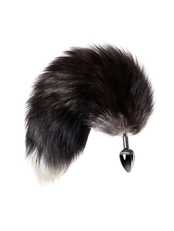 Серебристая металлическая анальная пробка с хвостом чернобурой лисы (размер S)