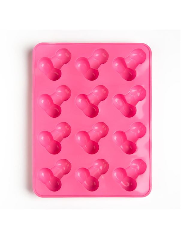 Ярко-розовая силиконовая форма для льда с фаллосами