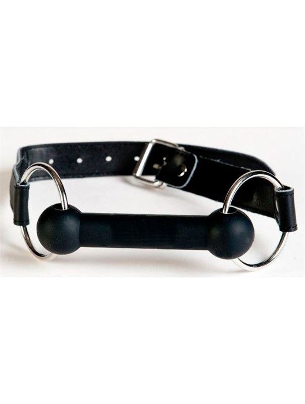 Чёрный кляп-трензель на кожаных ремешках