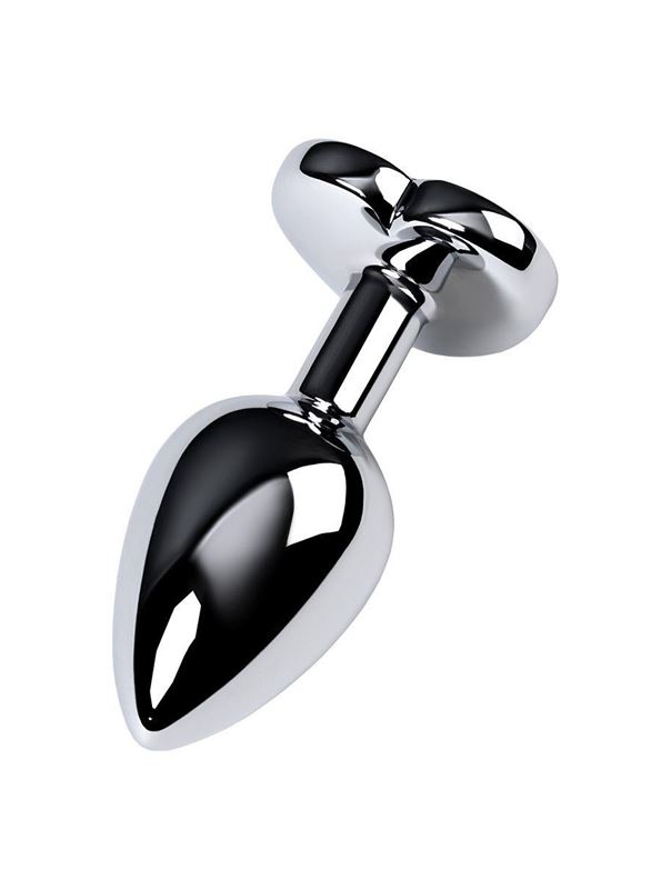 Серебристая коническая анальная пробка с фиолетовым кристаллом-сердечком - 7 см.