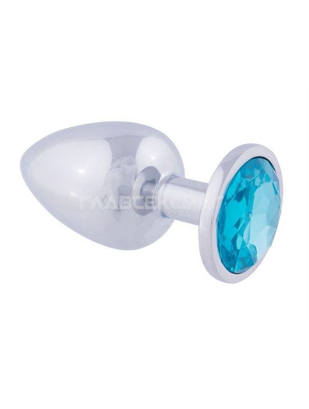 Серебристая анальная втулка с голубым кристаллом (8,2 см)