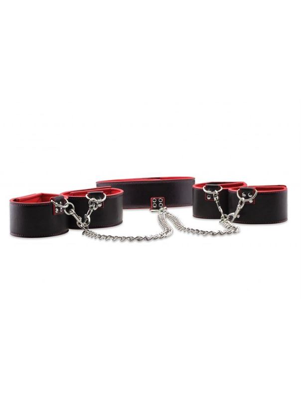Чёрно-красный двусторонний комплект для бандажа Reversible Collar / Wrist / Ankle Cuffs