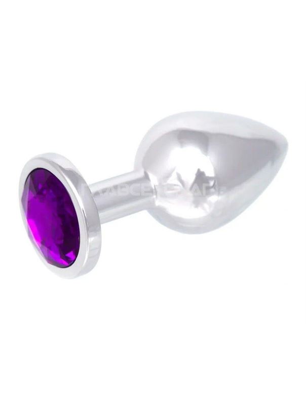 Серебристая анальная пробка с фиолетовым кристаллом (8,2 см)
