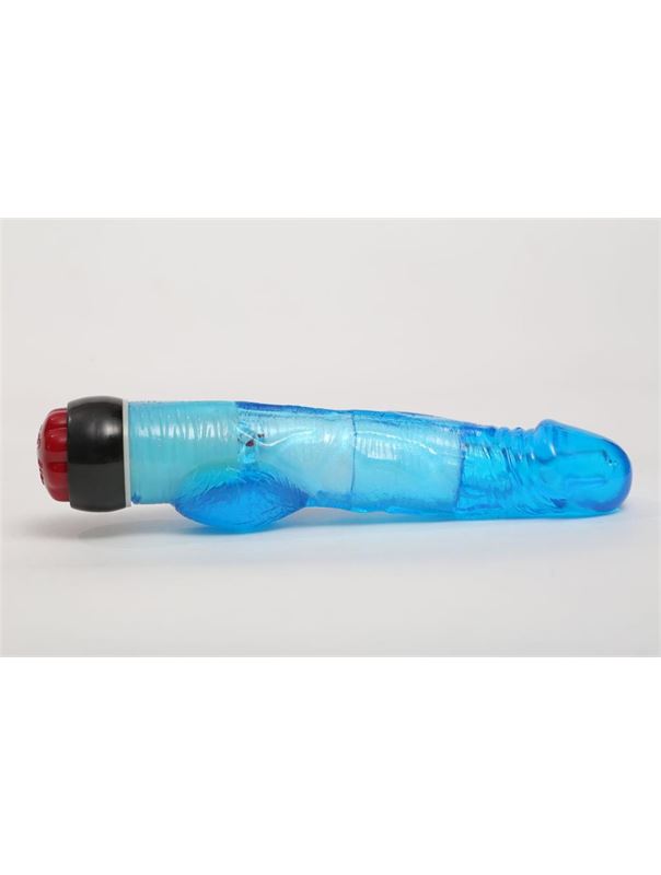 Голубой вибратор реалистик с мошонкой и подсветкой (21,5 см)