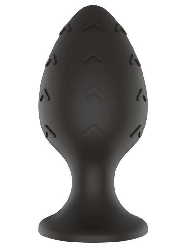 Черная средняя силиконовая анальная пробка с рельефом в виде галочек