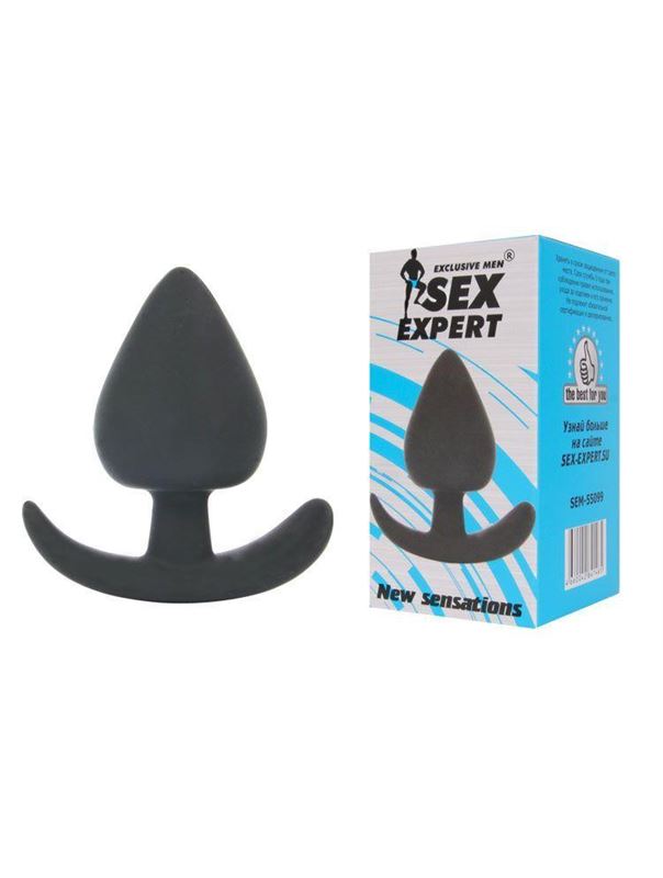 Черная каплевидная анальная силиконовая пробка с ограничителем (8 см)