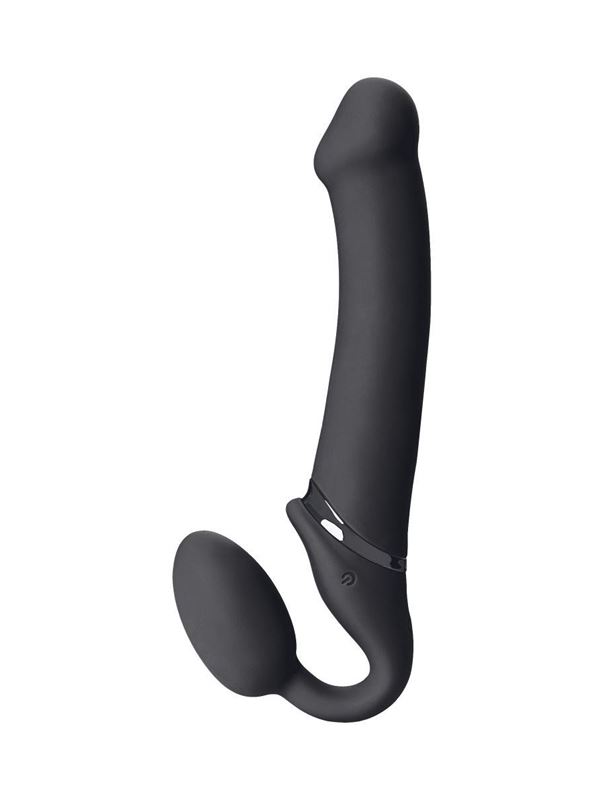 Черный безремневой вибрострапон Vibrating Bendable Strap-On - size L