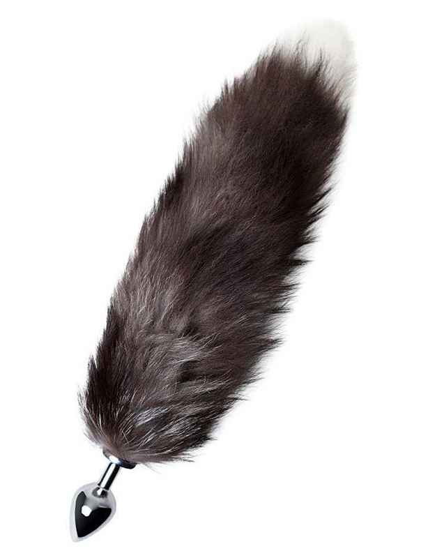 Серебристая металлическая анальная пробка с хвостом чернобурой лисы (размер S)