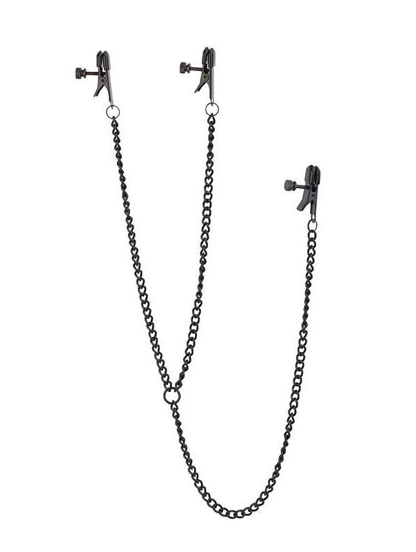 Черные зажимы на соски и клитор на цепочке DELUXE NIPPLE & CLIT CLAMPS