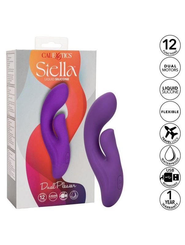 Фиолетовый вибратор кролик Stella Liquid Silicone Dual Pleaser (17,25 см)
