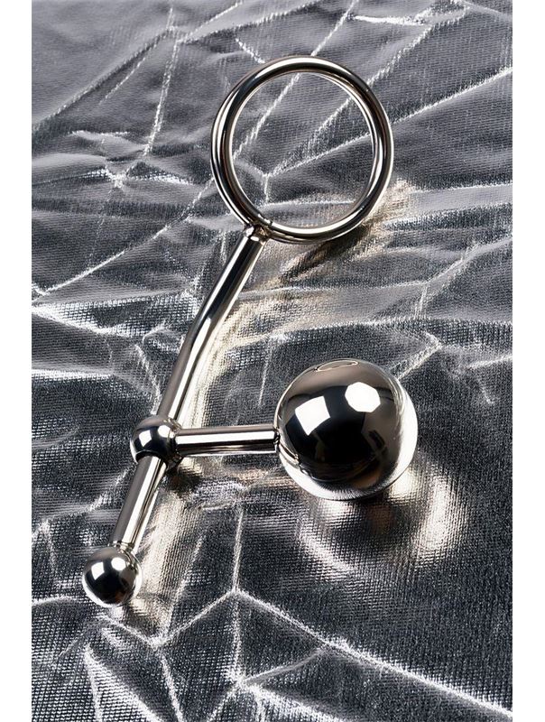 Серебристые бондажные стринги со сменными шарами