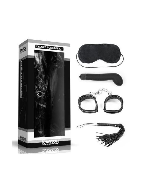БДСМ-набор Deluxe Bondage Kit: маска, вибратор, наручники, плётка