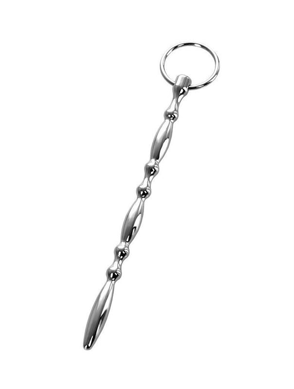 Серебристый фигурный уретральный плаг с кольцом в основании Metal (18 см)