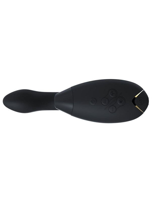 Чёрный клиторальный стимулятор Womanizer - DUO с вагинальным отростком
