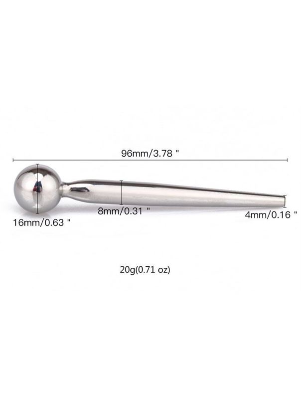 Гладкий металлический уретральный плаг с шариком (9,6 см)