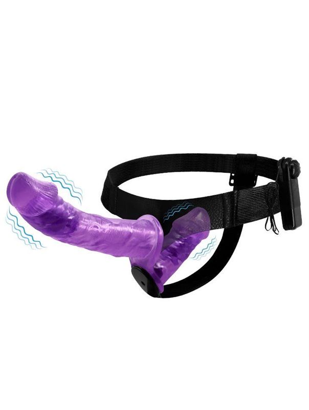 Женский фиолетовый страпон с вагинальной вибропробкой Ultra (17,5 см)
