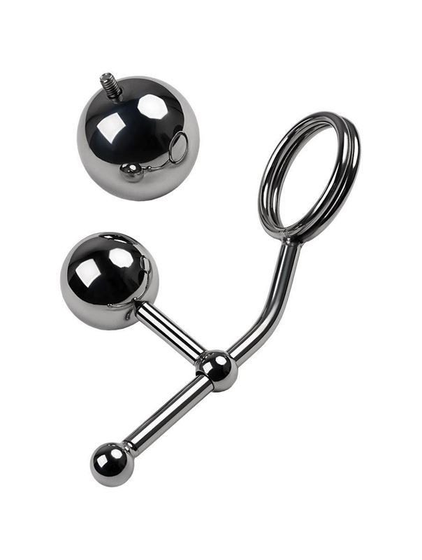 Серебристые бондажные стринги со сменными шарами