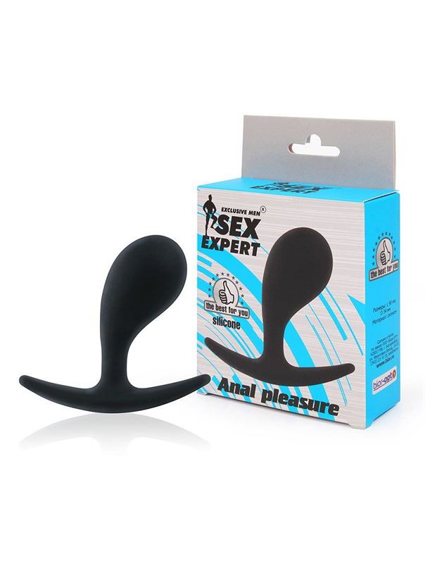 Черная каплевидная анальная пробка с ограничителем (7,7 см)