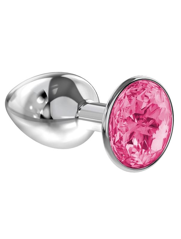 Малая серебристая анальная пробка Diamond Pink Sparkle Small с розовым кристаллом (7 см)