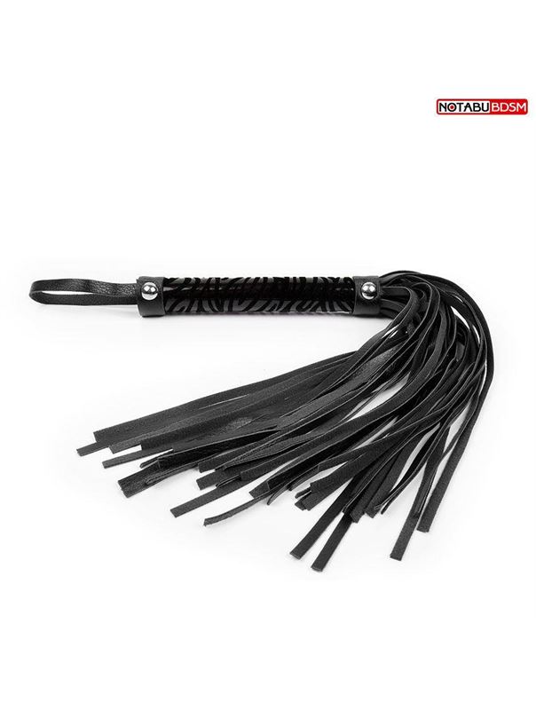 Черная гладкая плеть-флоггер с ручкой - 40 см.