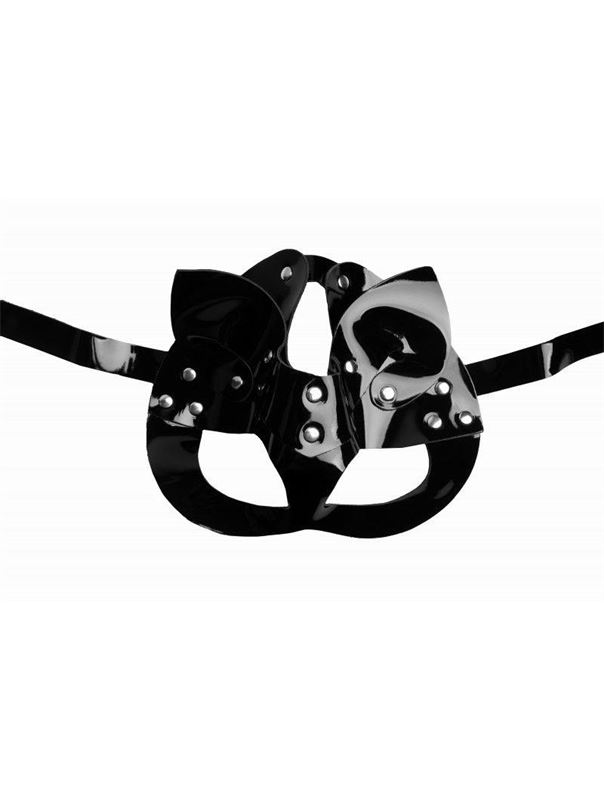 Черная лакированная маска кошки с ушками