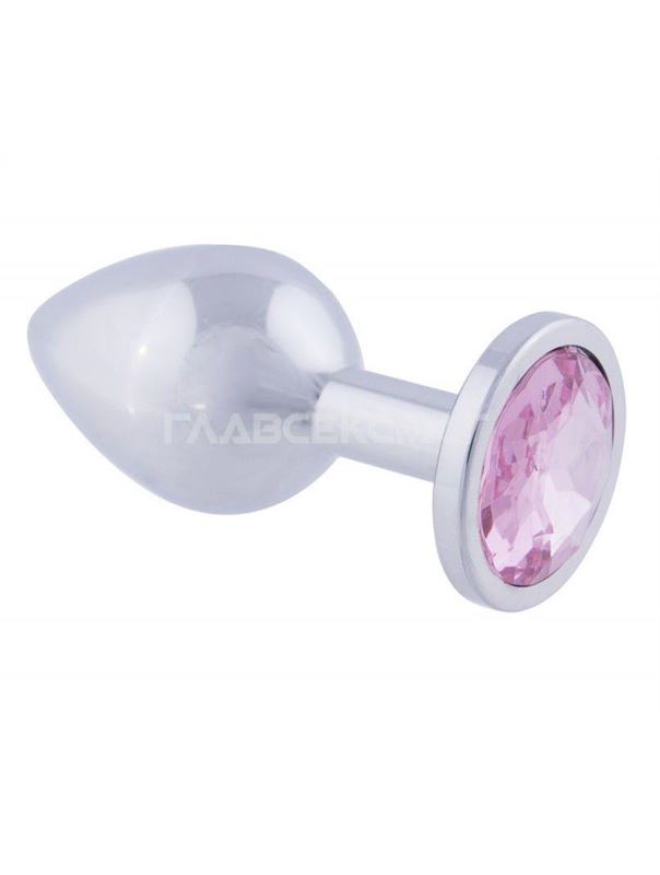 Серебристая анальная пробка с розовым кристаллом (9,5 см)