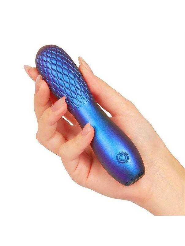 Синий вибромассажер с рельефной головкой (14 см)