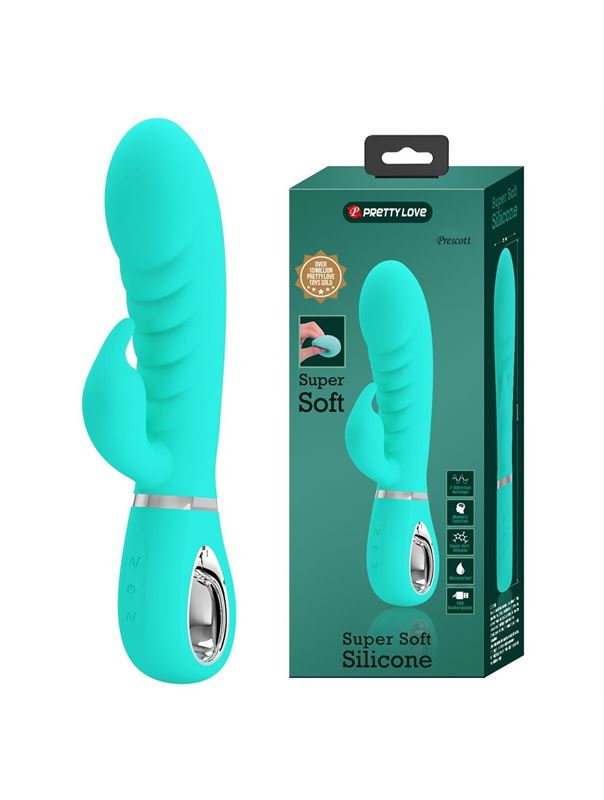 Бирюзовый вибратор-кролик с рёбрышками Prescott (20 см)