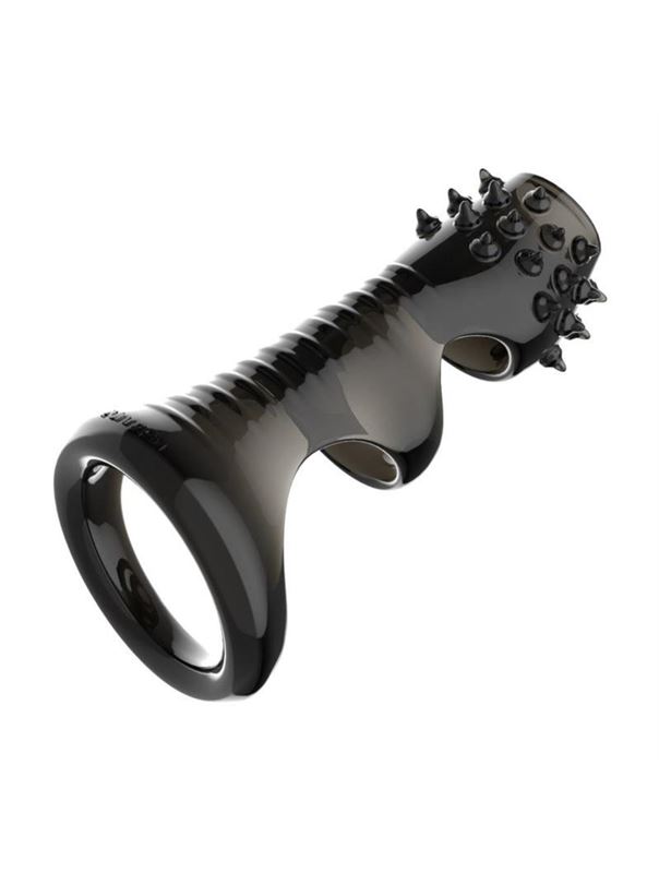 Черная рельефная насадка на пенис «Оки-Чпоки» с усиками