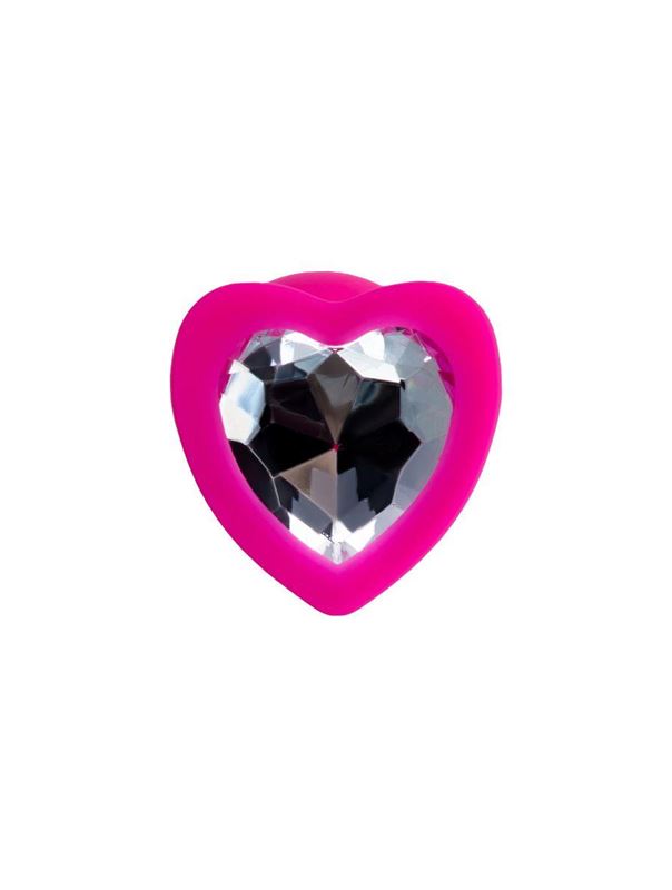 Розовая анальная пробка Diamond Heart с прозрачным кристаллом (7 см)