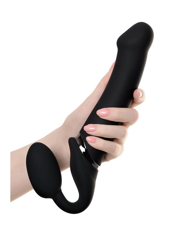 Черный безремневой вибрострапон Vibrating Bendable Strap-On - size L