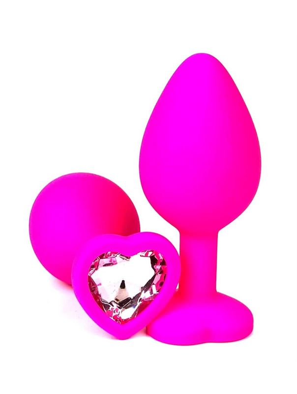 Розовая силиконовая пробка с нежно-розовым кристаллом-сердцем (10,5 см)
