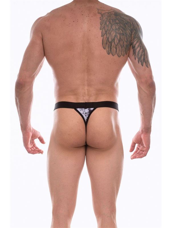 Темно-серые мужские трусы-тонги с принтом