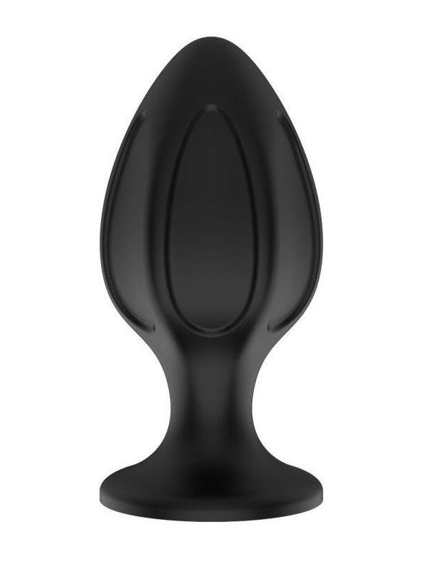 Черная средняя силиконовая анальная пробка с вертикальными бороздками