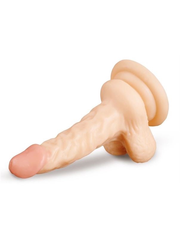 Телесный фаллоимитатор с крупной мошонкой (17 см)