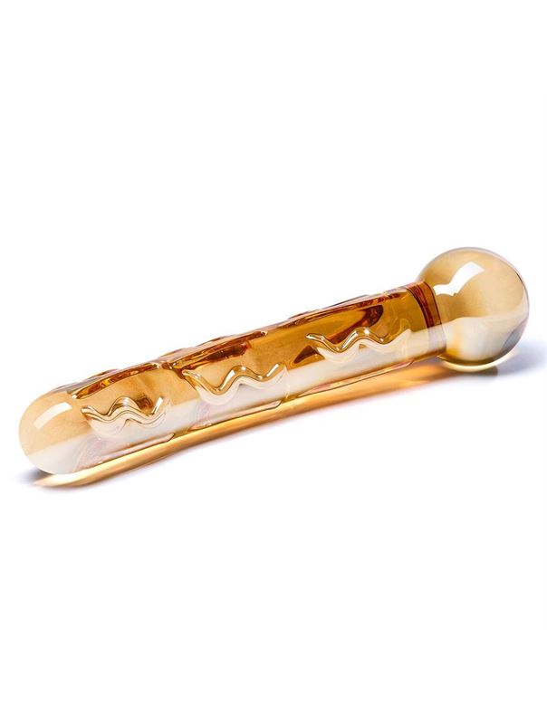 Золотистый изогнутый стеклянный фаллоимитатор Tickler (19 см)