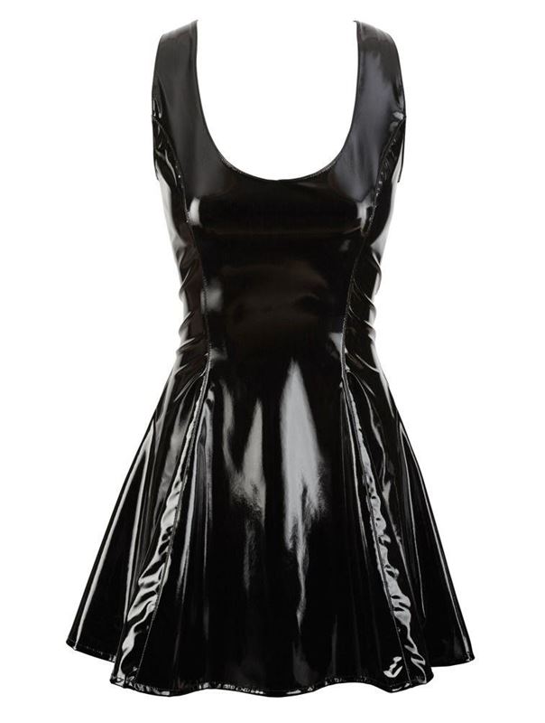 Черное мини-платье с расклешенной юбкой